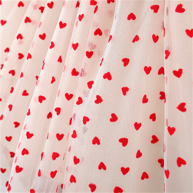 HeartGlow – Red Mesh Tutu Dress with Embroidered Hearts & Bow for Baby Girls