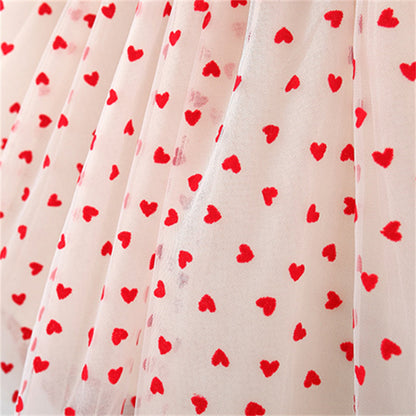HeartGlow – Red Mesh Tutu Dress with Embroidered Hearts & Bow for Baby Girls