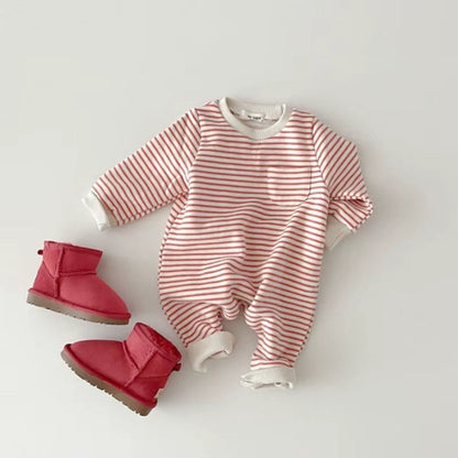 Snuggle Stripes – Fleece-Lined Striped Romper for Babies