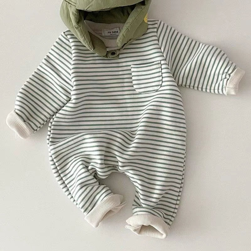 Snuggle Stripes – Fleece-Lined Striped Romper for Babies