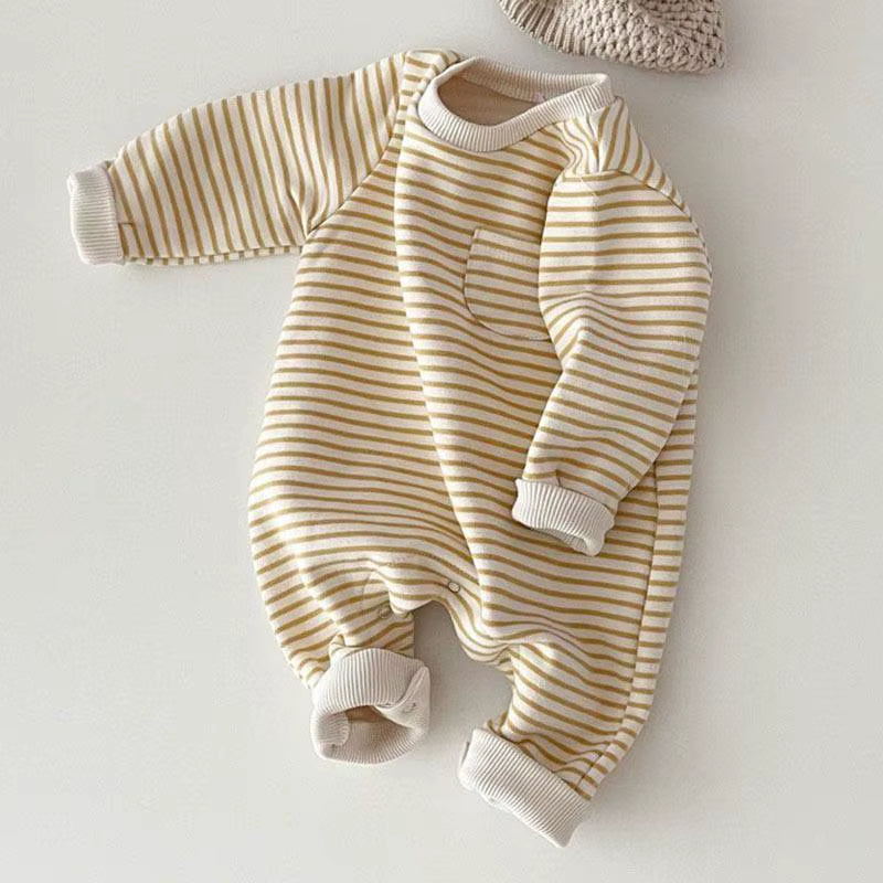 Snuggle Stripes – Fleece-Lined Striped Romper for Babies