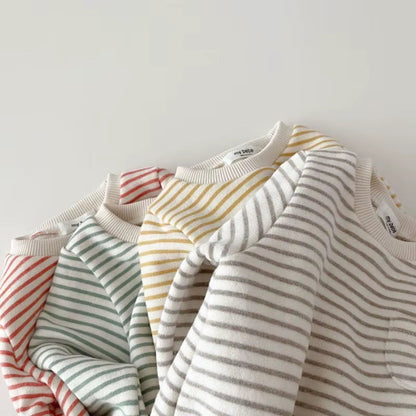 Snuggle Stripes – Fleece-Lined Striped Romper for Babies