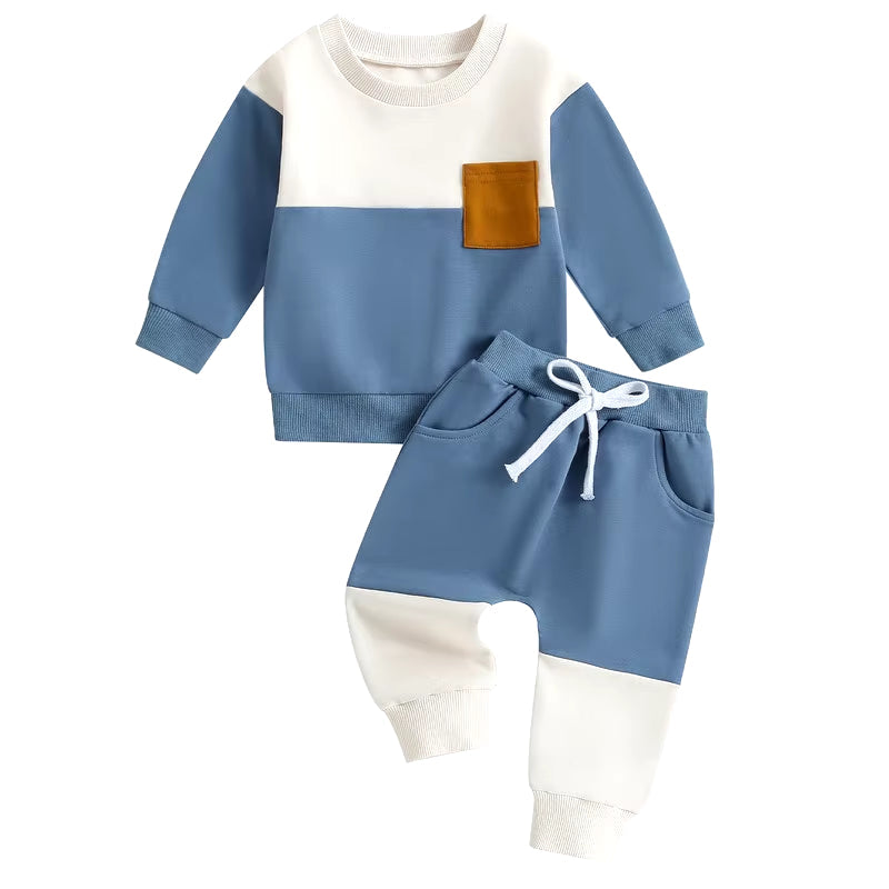 Chic Little Gentleman: Baby Boy Contrast Color Pant Set – Cozy Spring & Autumn Style