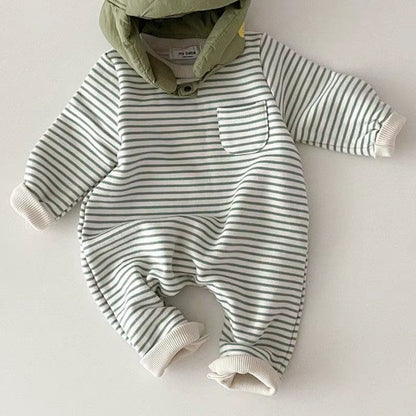 Snuggle Stripes – Fleece-Lined Striped Romper for Babies