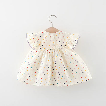 Blooming Beauty: Embroidered Cotton Baby Dress with Polka Dot Print