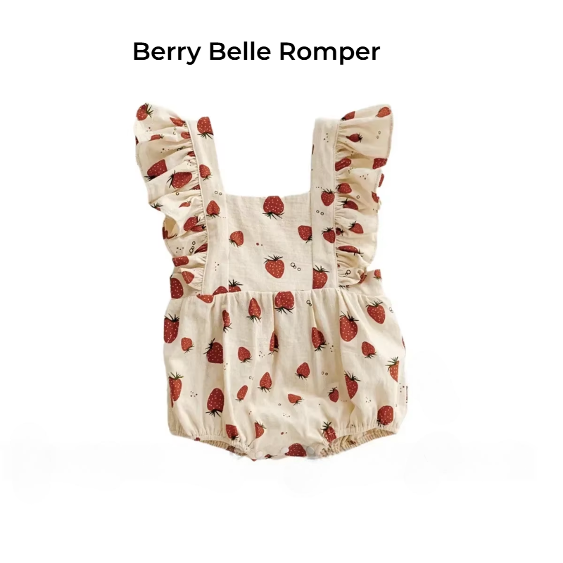 Berry Belle – Strawberry Print Ruffle Cotton Romper for Baby Girls